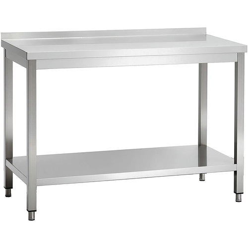 Commercial Stainless Steel 2 Tier Work Table with Splashback 1400 x 700 x 850mm - QNH66054