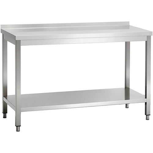 Commercial Stainless Steel 2 Tier Work Table with Splashback 1600 x 700 x 850mm - QNH66056