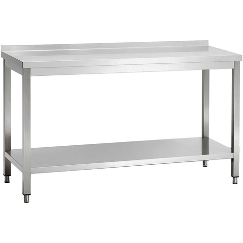 Commercial Stainless Steel 2 Tier Work Table with Splashback 1800 x 700 x 850mm - QNH66058