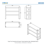 Triple Tier Overshelf with Square Tubing Stainless Steel 1800x280x750mm - QNH208