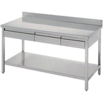 Professional Work table 3 drawers Stainless steel Bottom shelf Upstand 1500x600x900mm - THATS156A3D