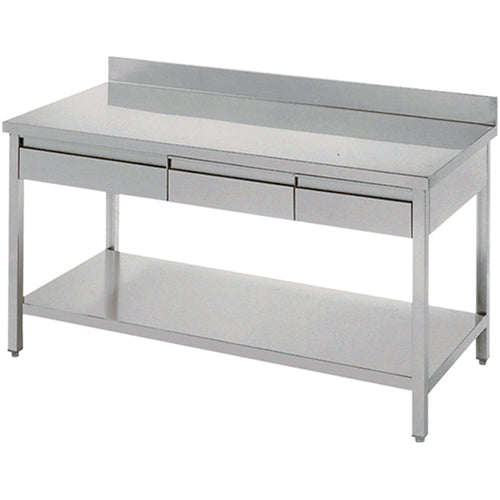 Professional Work table 3 drawers Stainless steel Bottom shelf Upstand 2000x700x900mm - THATS207A3D