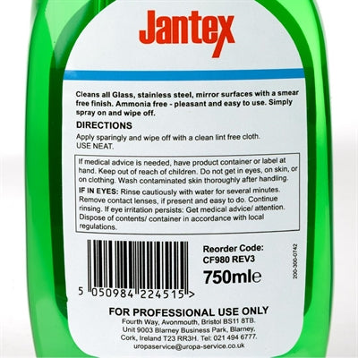 Jantex Glass & Stainless Steel Cleaner Ready To Use 750ml - CF980