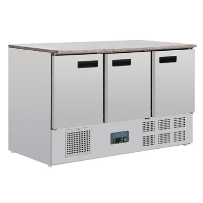 Polar G-Series 3 Door Counter Fridge with Granite Work Top 368Ltr - CL109