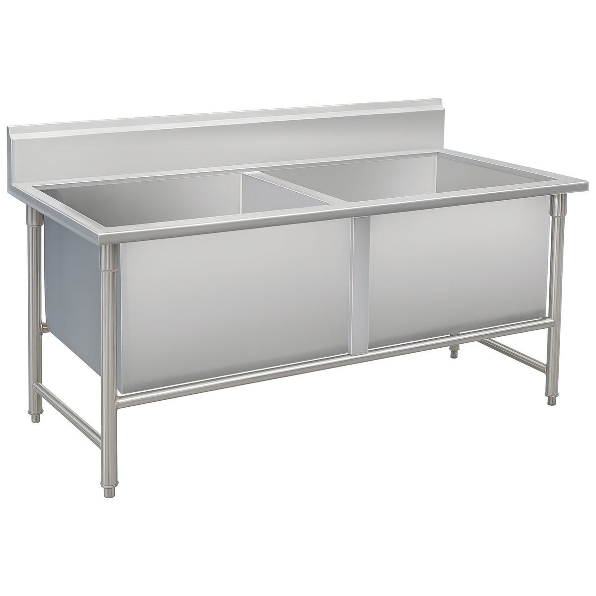 Commercial 2 Bowl Stainless Steel Sink with Splashback 1600x700x950 - YLS167BM2