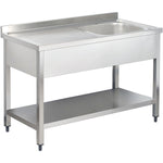 Commercial Sink 1 bowl Right Bottom shelf Splashback 1200mm Depth 600mm - THSTR126BR1