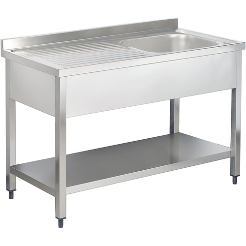 Commercial Sink 1 bowl Right Bottom shelf Splashback 1200mm Depth 600mm - THSTR126BR1