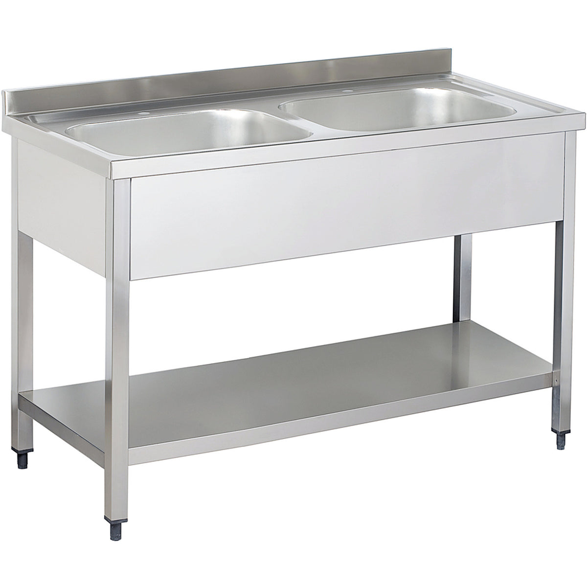 Commercial Sink Stainless steel 2 bowls Bottom shelf Splashback 1400mm Depth 700mm - THSTR147BM2