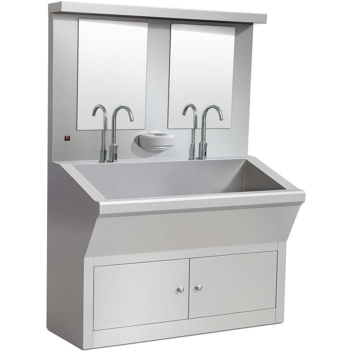 Commercial Stainless Steel Double Scrub Sink with Mirrors, Pedal Controls & Dual Faucets 1200x600x1800mm - YYKY1261