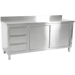 Commercial Worktop Floor Cupboard 3 drawers Left 2 sliding doors Stainless steel 1600x600x850mm Upstand - VTC166L3B