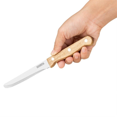 Olympia Rounded Steak Knives with Acacia Wood Handles 110mm (12 Pack) - CS717
