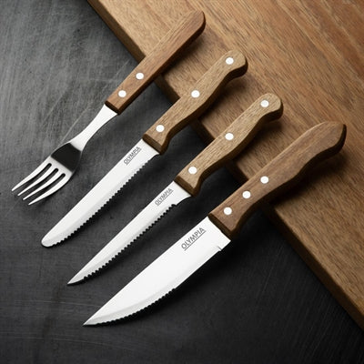 Olympia Rounded Steak Knives with Acacia Wood Handles 110mm (12 Pack) - CS717