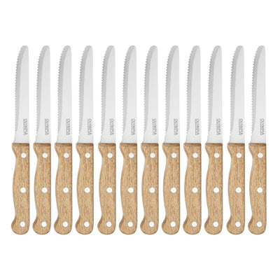 Olympia Rounded Steak Knives with Acacia Wood Handles 110mm (12 Pack) - CS717