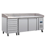 Polar U-Series Double Door Pizza Counter with Granite Top & Dough Drawers 290Ltr - UA080