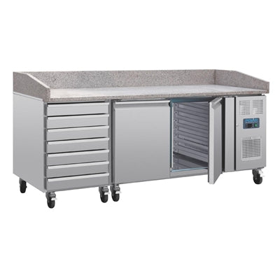 Polar U-Series Double Door Pizza Counter with Granite Top & Dough Drawers 290Ltr - UA080