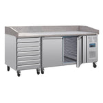 Polar U-Series Double Door Pizza Counter with Granite Top & Dough Drawers 290Ltr - UA080