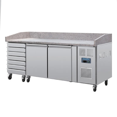 Polar U-Series Double Door Pizza Counter with Granite Top & Dough Drawers 290Ltr - UA080