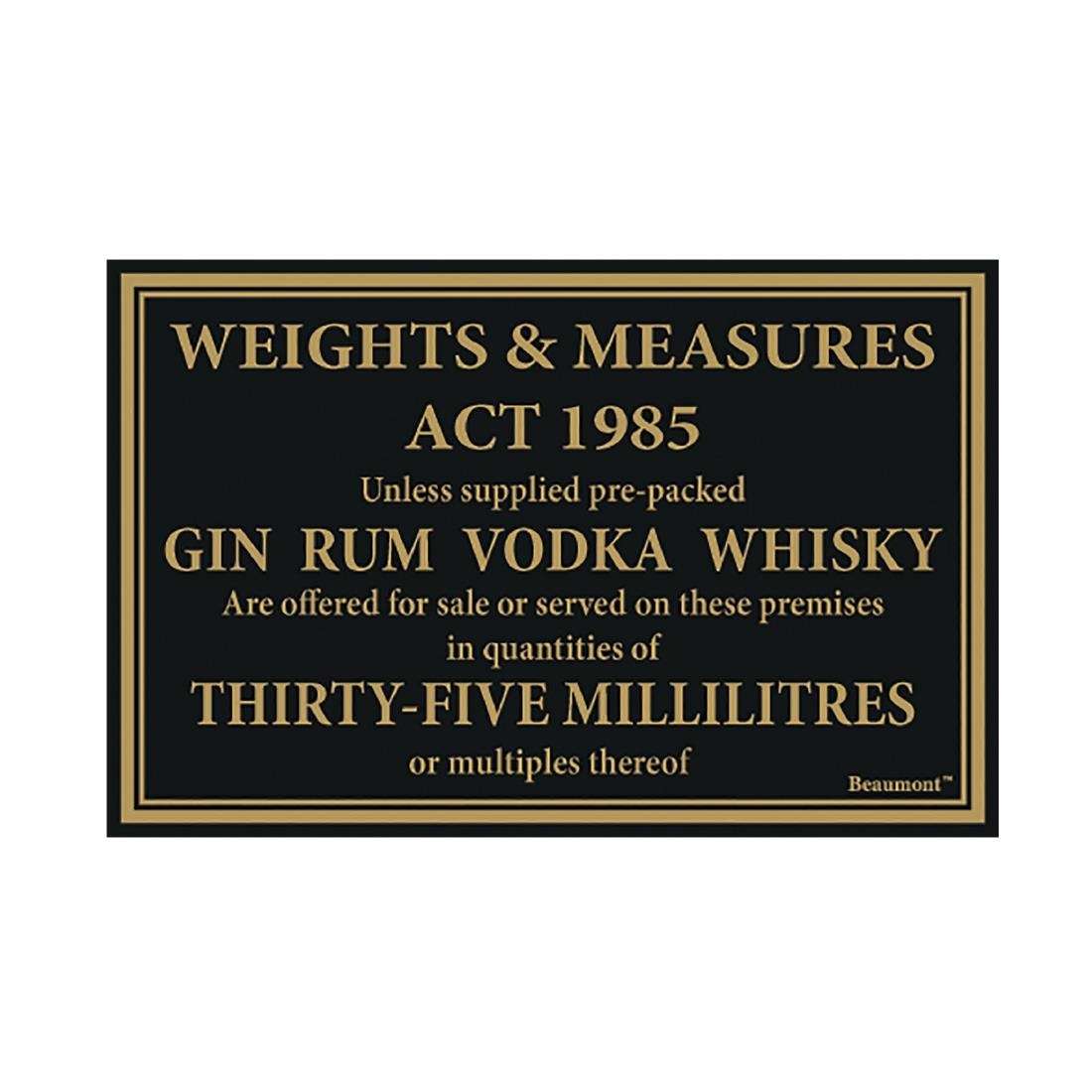 Beaumont 1985 Weights & Measures Sign 35ml 170x110mm CZ681