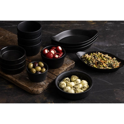 Olympia Mediterranean Oval Eared Dishes Black 204x118mm (6 Pack) - DK834