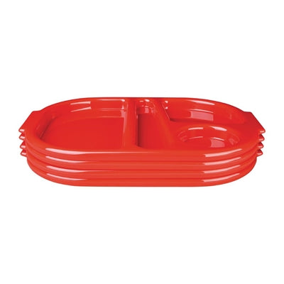 Olympia Kristallon PP Oval Compartment Food Tray Red 321mm (10 pack) - DL126