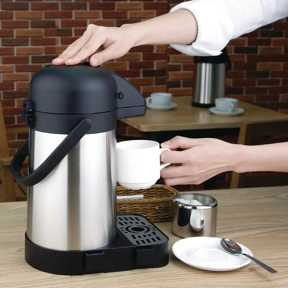 Olympia Pump Action Airpot 1.9Ltr | Stainless Steel Hot Drinks Dispenser DL163