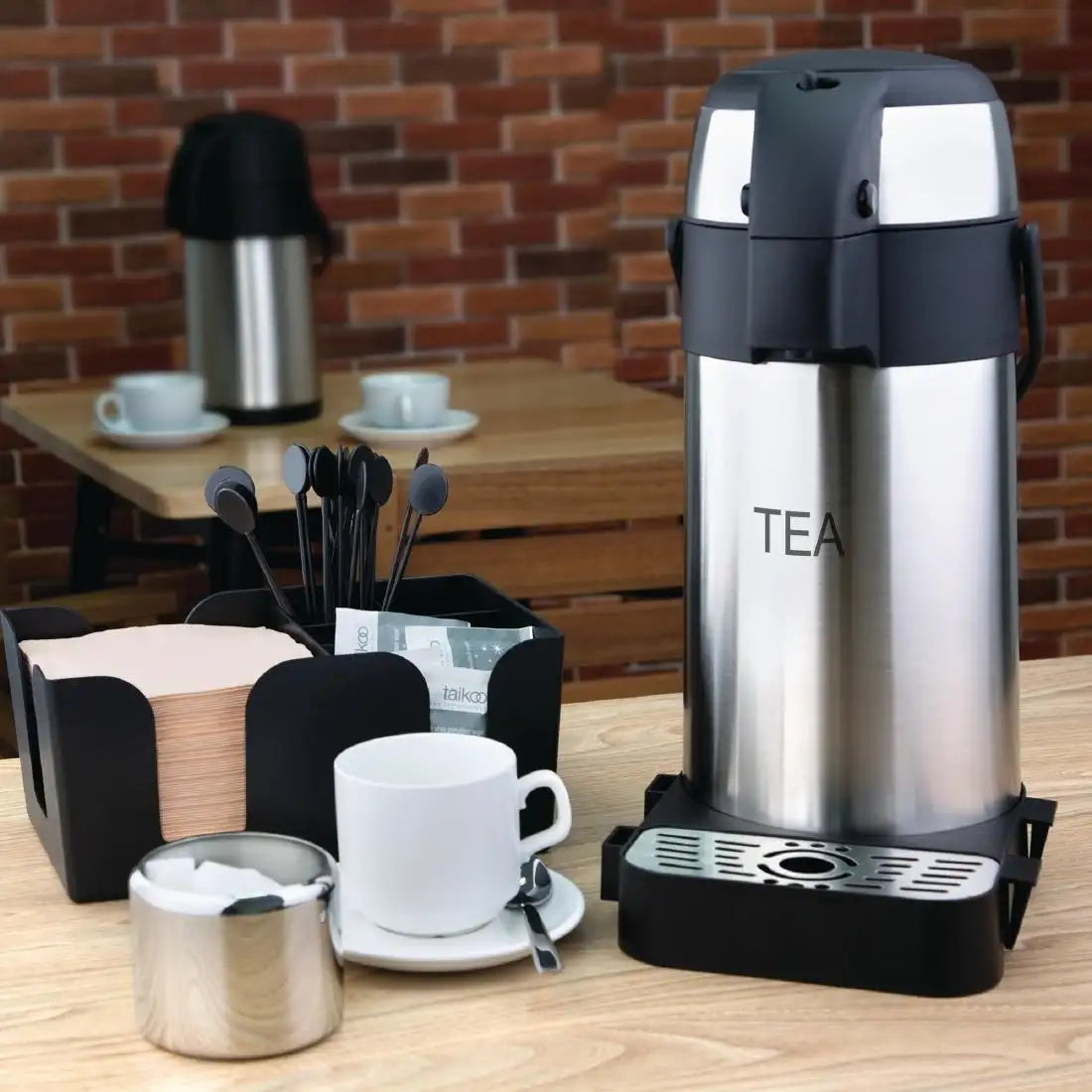 Olympia Pump Action Airpot Etched 'Tea' 3Ltr | Stainless Steel Dispenser DP127