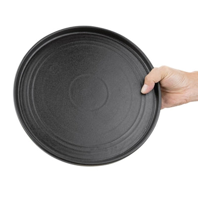 Olympia Cavolo Flat Round Plates Textured Black 270mm (4 Pack) - FD910