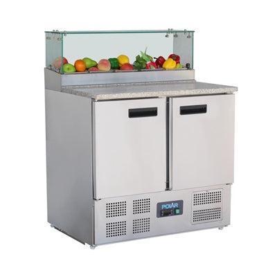 Polar G-Series 2 Door Pizza Prep Counter with Glass Sneeze Guard 256Ltr - GH266