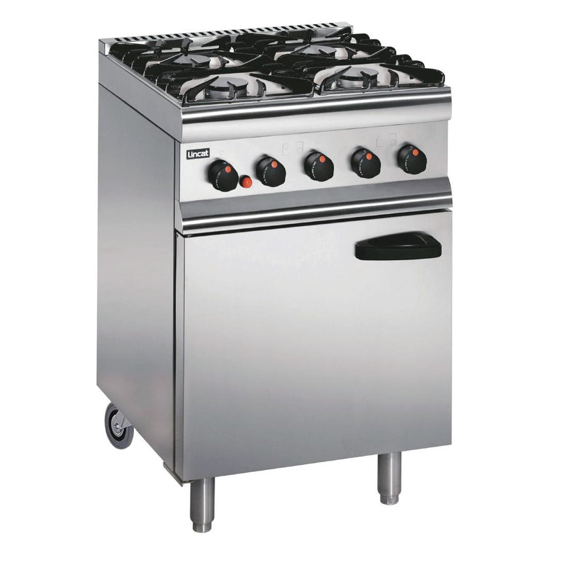 Lincat Silverlink 600 Natural Gas 4 Burner Oven Range with Rear Castors SLR6C/N - GJ677-N