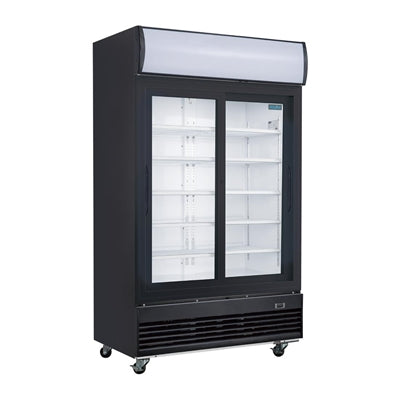 Polar G-Series Upright Sliding Door Display Cooler with Light Box 950Ltr Black - GM814