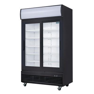 Polar G-Series Upright Sliding Door Display Cooler with Light Box 950Ltr Black - GM814