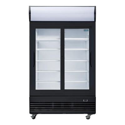 Polar G-Series Upright Sliding Door Display Cooler with Light Box 950Ltr Black - GM814