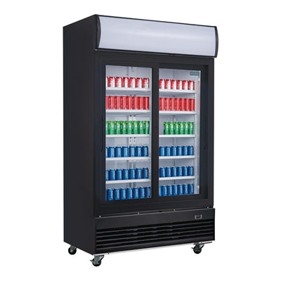 Polar G-Series Upright Sliding Door Display Cooler with Light Box 950Ltr Black - GM814