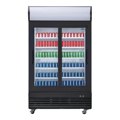 Polar G-Series Upright Sliding Door Display Cooler with Light Box 950Ltr Black - GM814