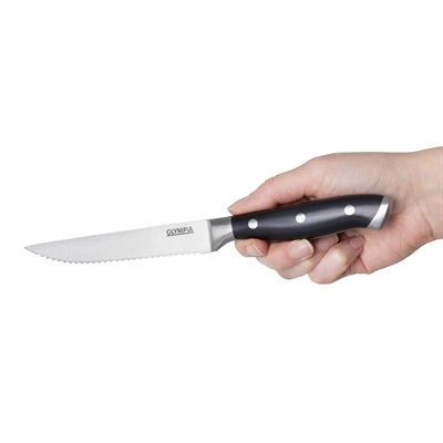 Olympia Premium Riveted Steak Knives with Black ABS Handles (6 Pack) - GR919