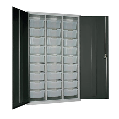 27 Tray High-Capacity Storage Cupboard - Dark Grey with Transparent Trays - HR677