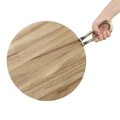 Olympia Round Paddle Board Acacia Wood Metal Handle 505x356mm - HX390