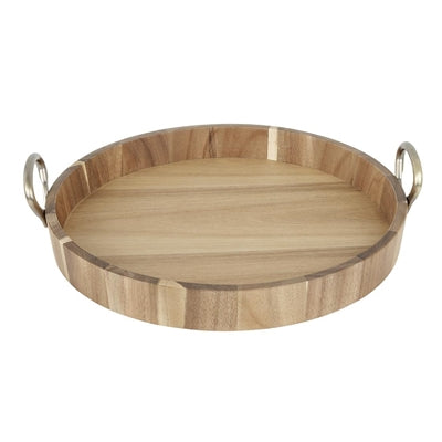 Olympia Round Tray Acacia Wood with Metal Handles 440x405x100mm - HX393