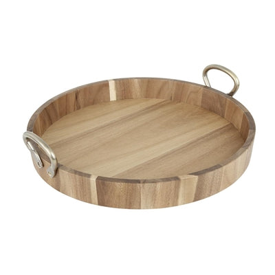 Olympia Round Tray Acacia Wood with Metal Handles 440x405x100mm - HX393