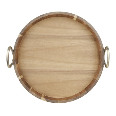Olympia Round Tray Acacia Wood with Metal Handles 440x405x100mm - HX393