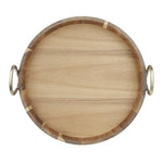 Olympia Round Tray Acacia Wood with Metal Handles 440x405x100mm - HX393