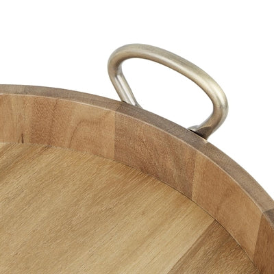 Olympia Round Tray Acacia Wood with Metal Handles 440x405x100mm - HX393