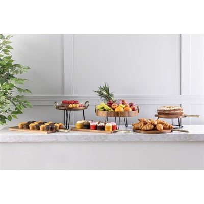 Olympia Round Tray Acacia Wood with Metal Handles 440x405x100mm - HX393