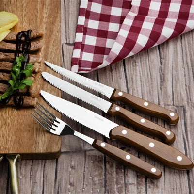 Olympia Jumbo Steak Knives with Wood Effect Handles (12 Pack) - HZ973