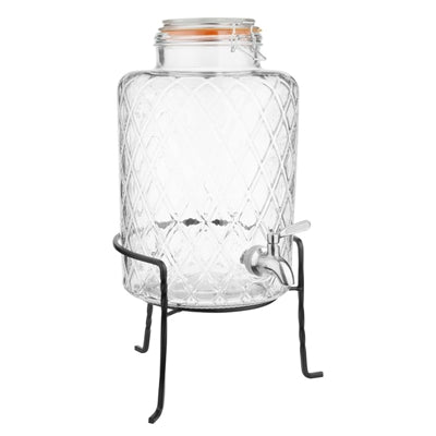Olympia Geo Glass Clip-Top Drinks Dispenser with Wire Stand 8Ltr - JB379
