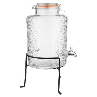 Olympia Geo Glass Clip-Top Drinks Dispenser with Wire Stand 8Ltr - JB379