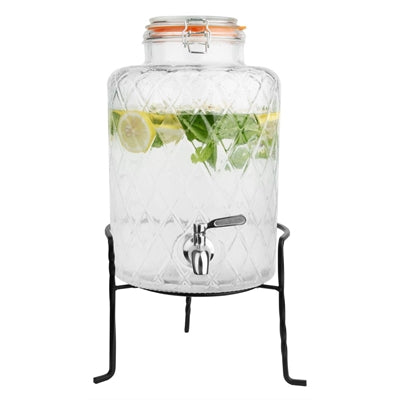 Olympia Geo Glass Clip-Top Drinks Dispenser with Wire Stand 8Ltr - JB379