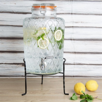 Olympia Geo Glass Clip-Top Drinks Dispenser with Wire Stand 8Ltr - JB379