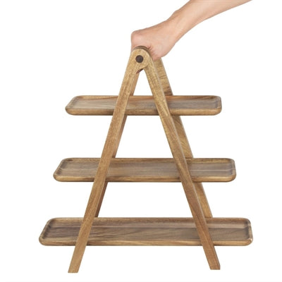 Olympia Acacia Wood 3-Tier Serving Trays with Display Stand - JB989