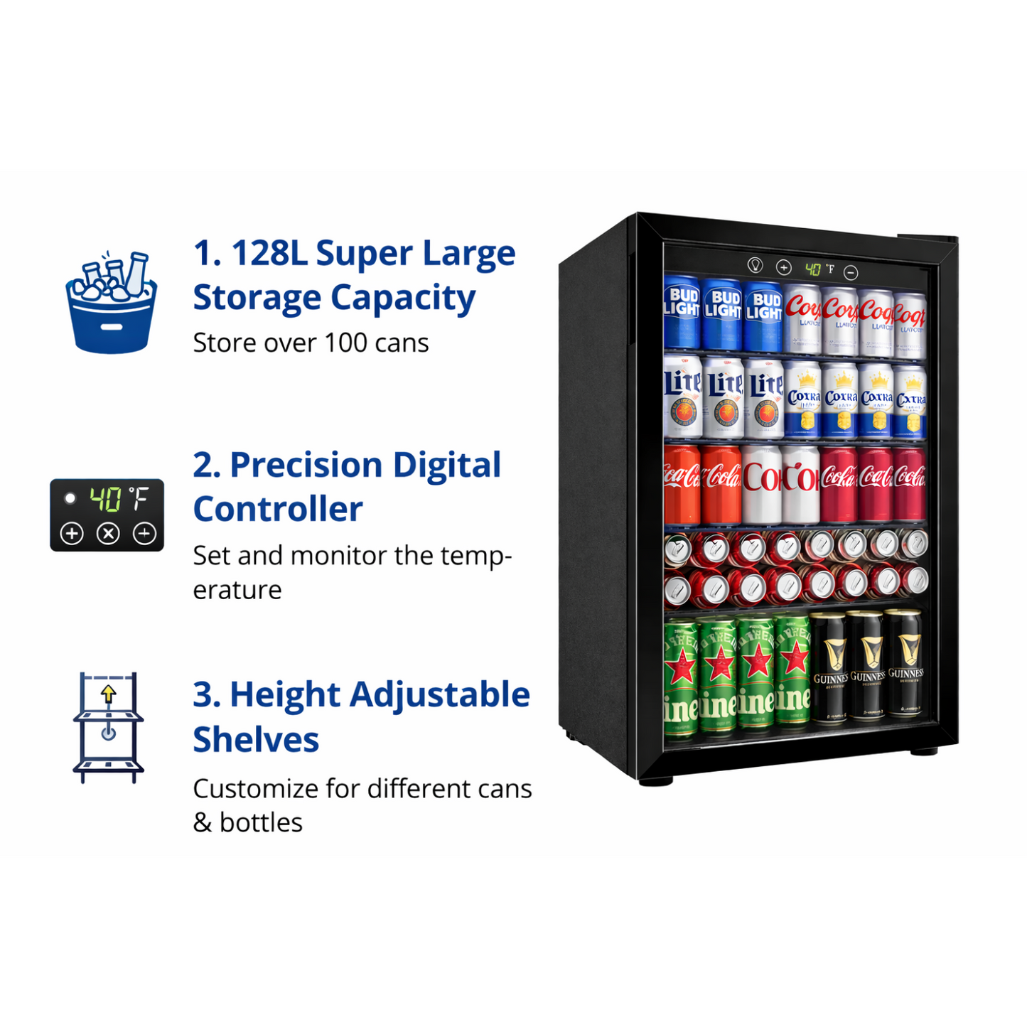 Professional 128L Compact Glass Door Beverage Cooler – Low Profile | JC128VELF
